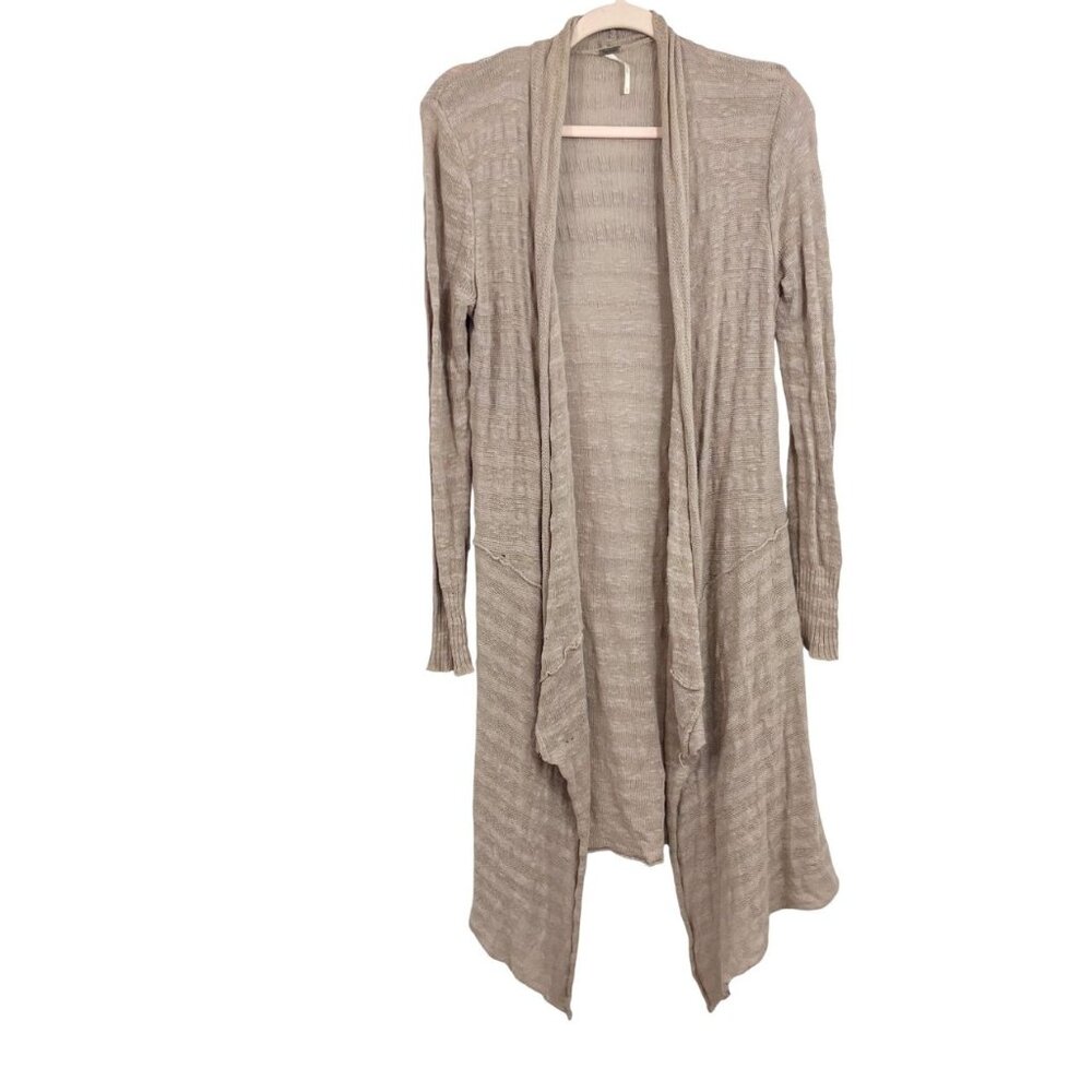Free People Open Front Longline Duster Cardigan Boho Beige Pink Size Small